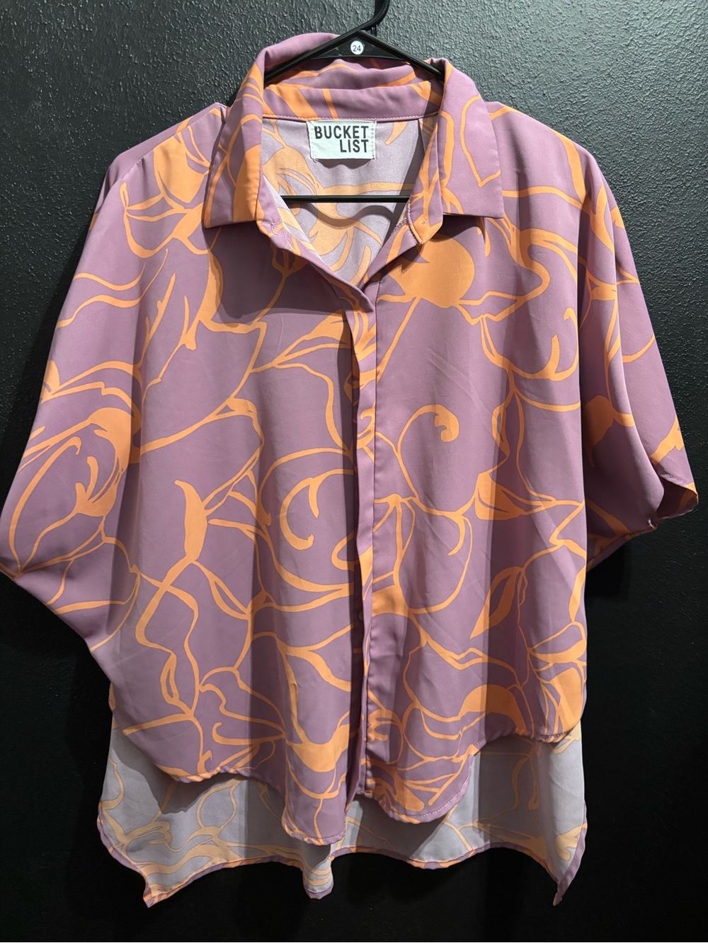 BUCKETLIST Lavender & Peach Swirl Short-Sleeve Button Shirt